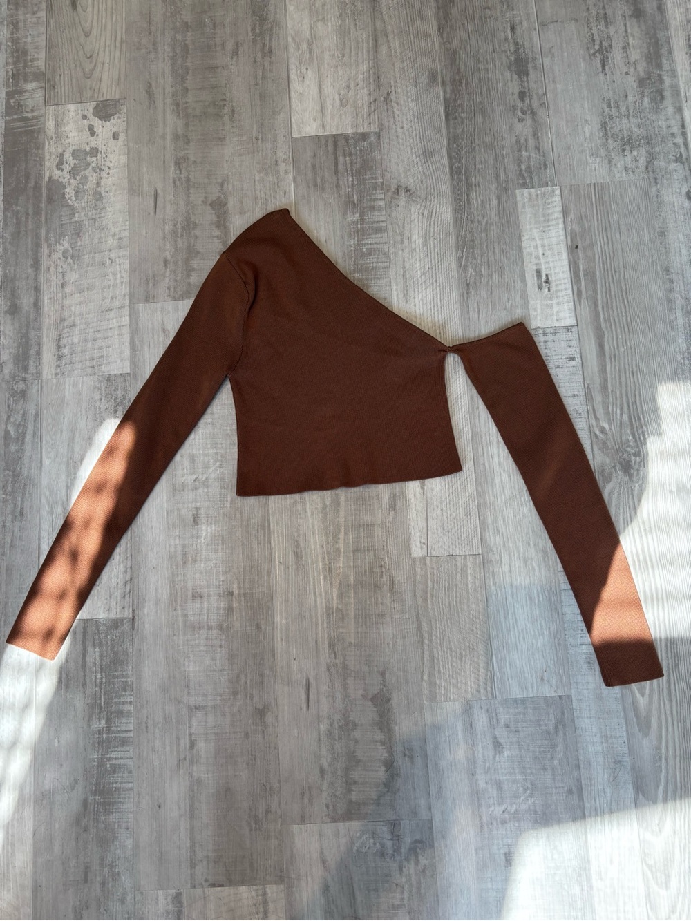 Zara Brown Asymmetric One-Shoulder Long Sleeve Crop Top